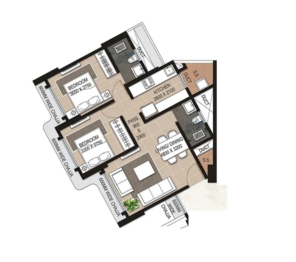 2 BHK 579 Sq. Ft. Apartment