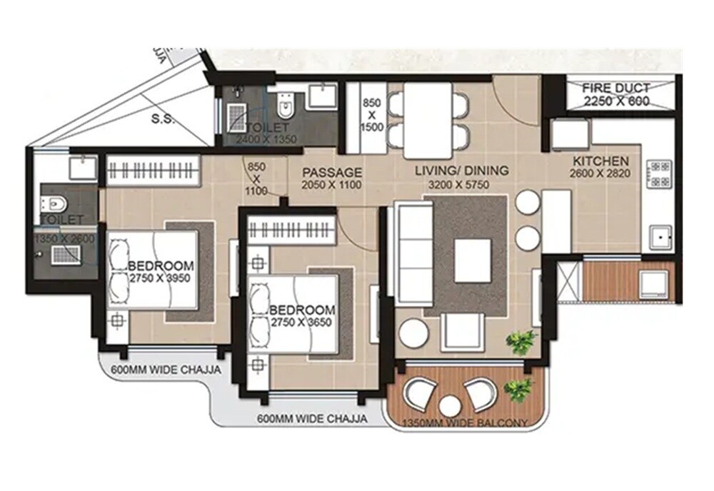 2 BHK 687 Sq. Ft. Apartment