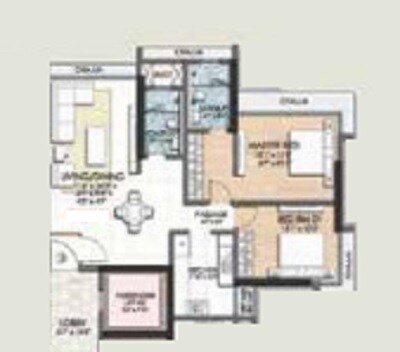 Floor plan of 2 BHK 797 Sq. Ft. Apartment in Ahuja BBJ Lamor, Mumbai