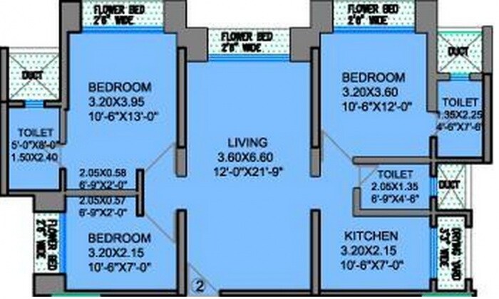 Floor plan of 3 BHK 1260 Sq. Ft. Apartment in Ahuja Clubbe Life, Mumbai