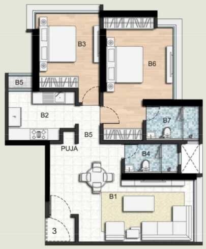 Floor plan of 2 BHK 915 Sq. Ft. Apartment in Ahuja Lamor, Mumbai