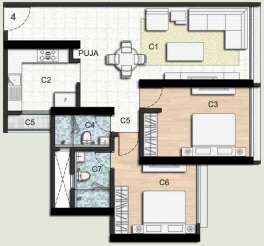 Floor plan of 2 BHK 720 Sq. Ft. Apartment in Ahuja Lamor, Mumbai