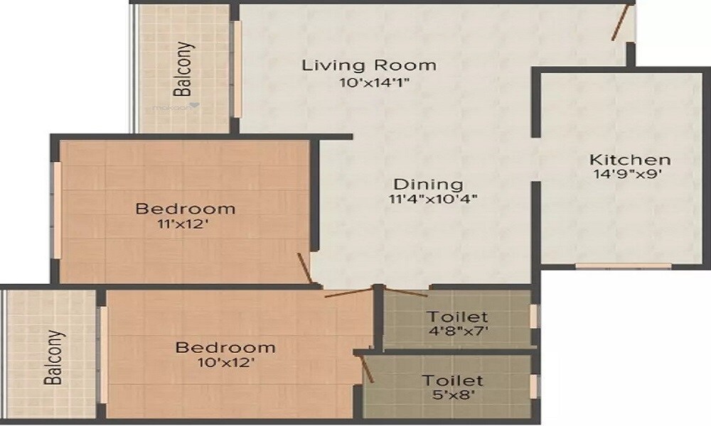 Floor plan of 2 BHK 1175 Sq. Ft. Apartment in Ahuja Oceanic, Mumbai