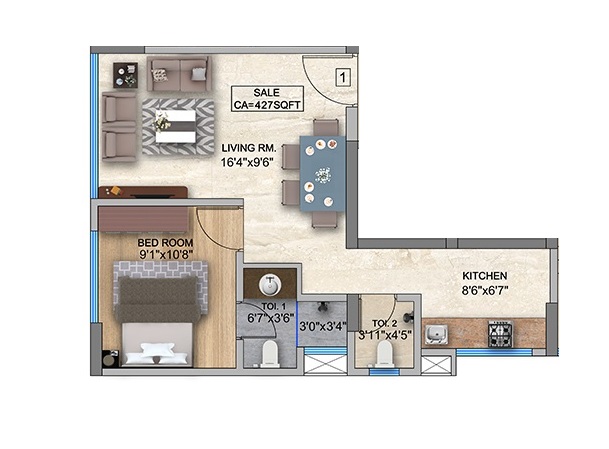 1 BHK 427 Sq. Ft. Apartment in Aikya Heights Mazgaon