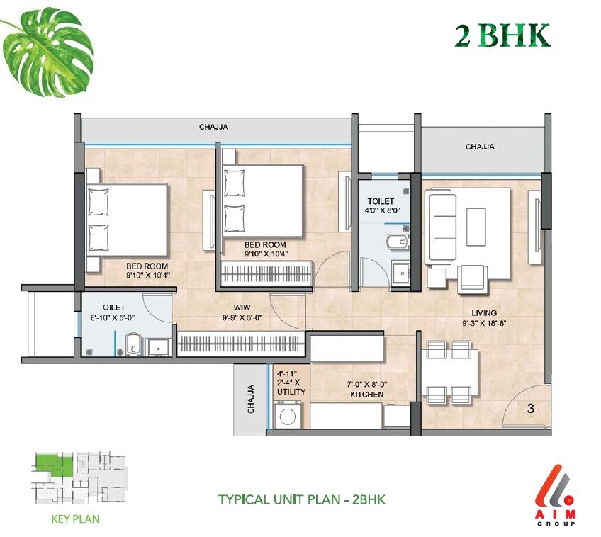 Floor plan of 2 BHK 620 Sq. Ft. Apartment in AIM Avenue, Mumbai