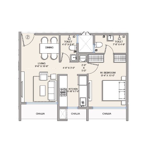 Floor plan of 1 BHK 646 Sq. Ft. Apartment in AIM Garden, Mumbai
