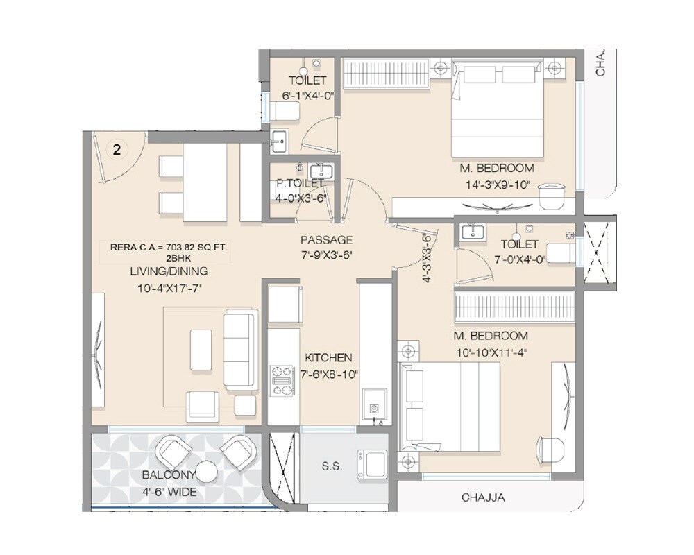 2 BHK 704 Sq. Ft. Apartment