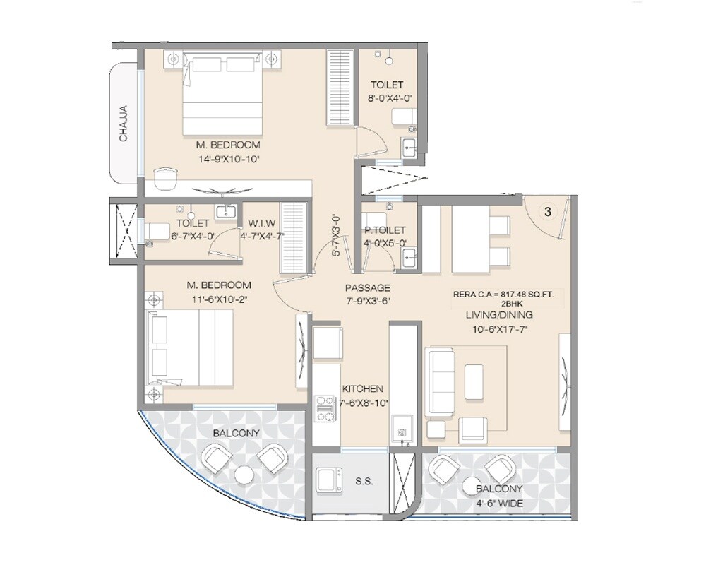2 BHK 805 Sq. Ft. Apartment