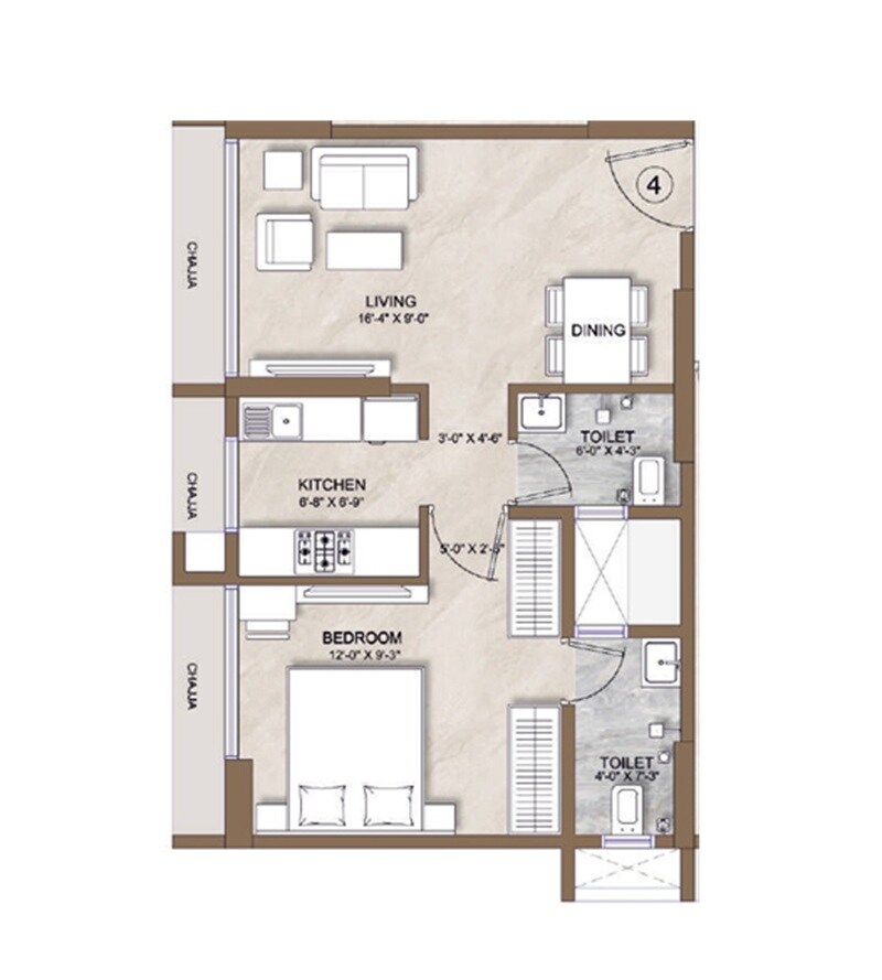 Floor plan of 1 BHK 300 Sq. Ft. Apartment in AIM Paradise, Mumbai