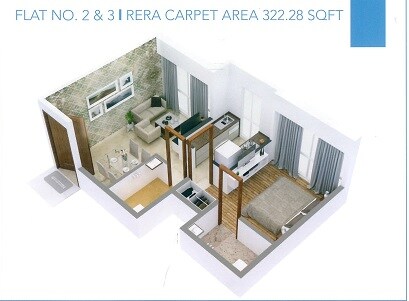 Floor plan of 1 BHK 322 Sq. Ft. Apartment in AIM Platinum, Mumbai