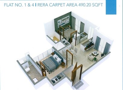 Floor plan of 2 BHK 490 Sq. Ft. Apartment in AIM Platinum, Mumbai