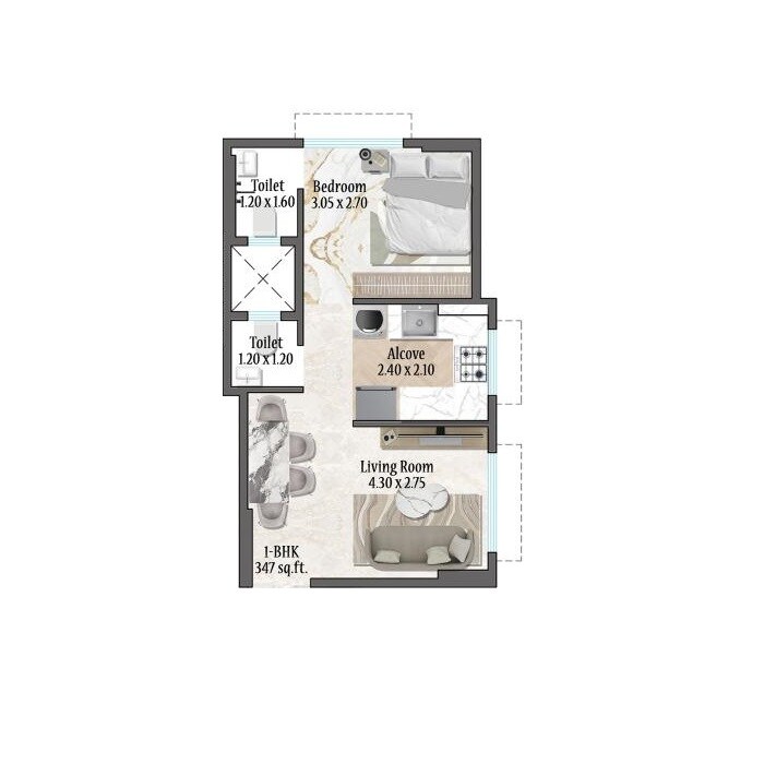 1 BHK 347 Sq. Ft. Apartment