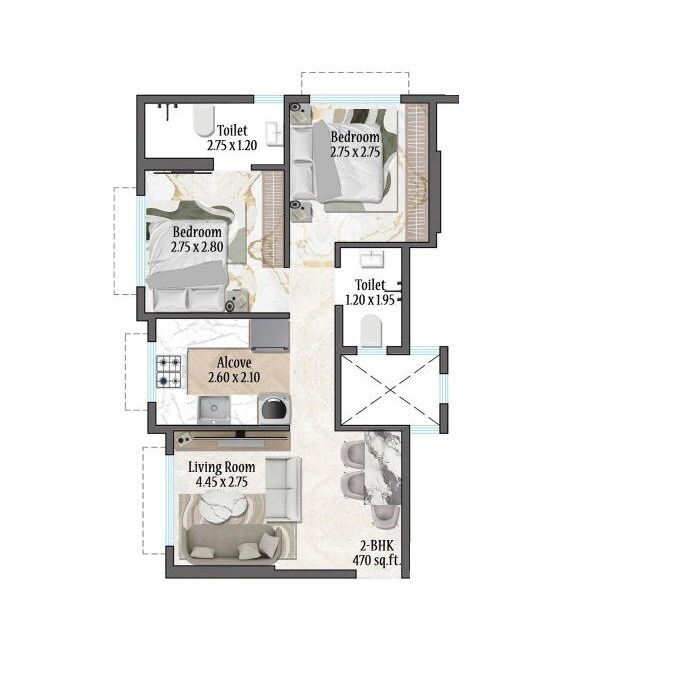 2 BHK 470 Sq. Ft. Apartment