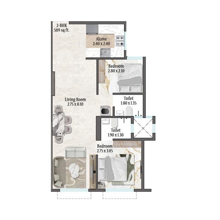 2 BHK 589 Sq. Ft. Apartment