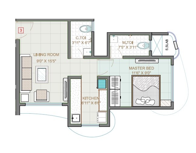 Floor plan of 1 BHK 388 Sq. Ft. Apartment in Aishwarya Heights Jogeshwari East, Mumbai