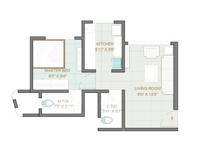 Floor plan of 1 BHK 466 Sq. Ft. Apartment in Aishwarya Heights Jogeshwari East, Mumbai