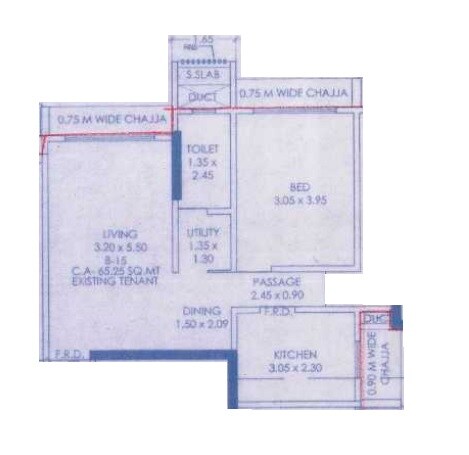 Floor plan of 1 BHK 520 Sq. Ft. Apartment in Aishwarya Optima, Mumbai