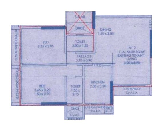 Floor plan of 2 BHK 745 Sq. Ft. Apartment in Aishwarya Optima, Mumbai