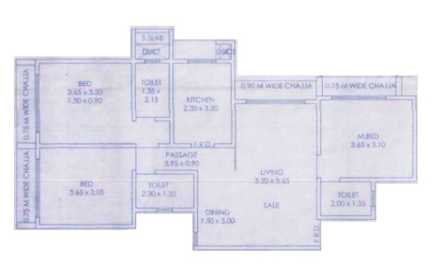 Floor plan of 3 BHK 1013 Sq. Ft. Apartment in Aishwarya Optima, Mumbai