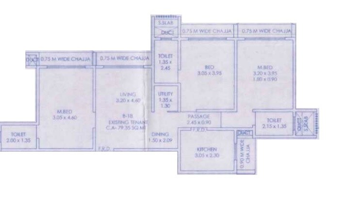 Floor plan of 3 BHK 824 Sq. Ft. Apartment in Aishwarya Optima, Mumbai