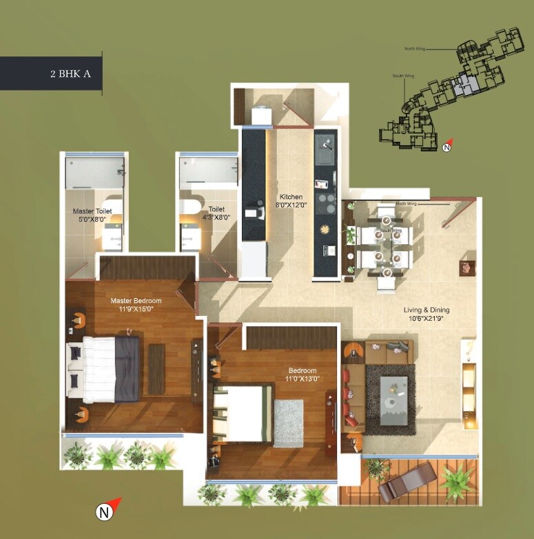 Floor plan of 2 BHK 902 Sq. Ft. Apartment in Ajmera Aeon, Mumbai