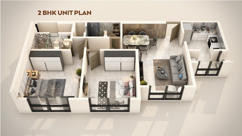 Floor plan of 2 BHK Apartment - 759 sq. ft. in Ajmera Arham, Mumbai