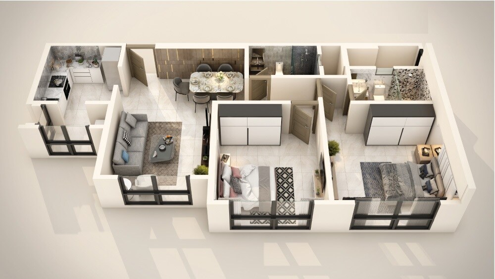 Floor plan of 2 BHK Apartment - 768 sq. ft. in Ajmera Arham, Mumbai