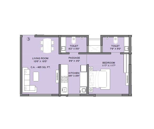 Floor plan of 1 BHK 485 Sq. Ft. Apartment in Ajmera Boulevard, Mumbai