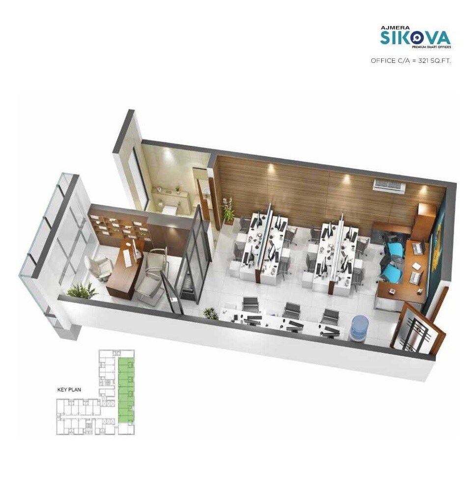 Floor plan of 321 Sq. Ft. Office Space in Ajmera Codename Gold Chip, Mumbai