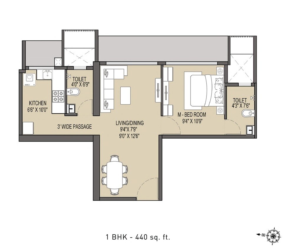 1 BHK 440 Sq. Ft. Apartment