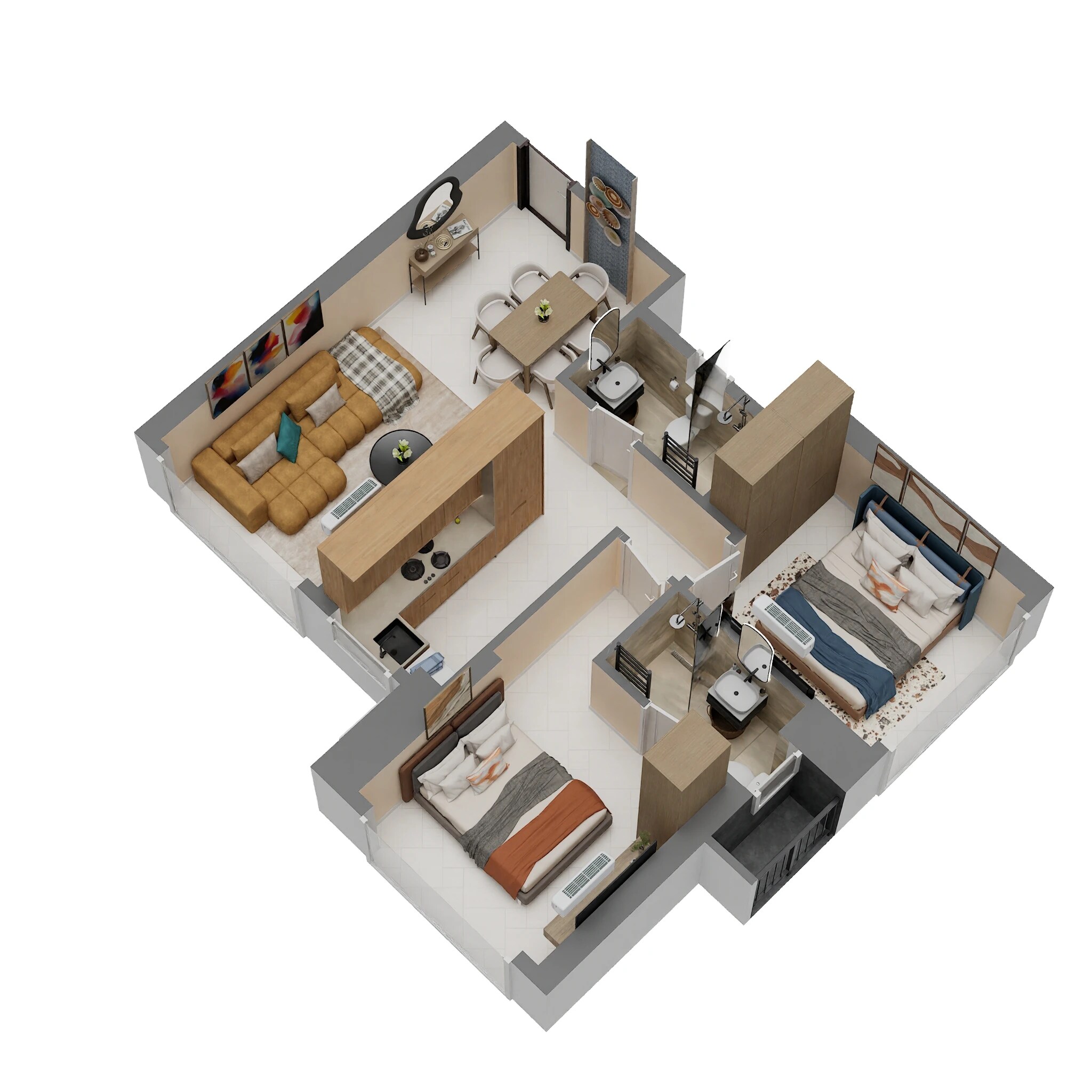 Floor plan of 2 BHK 560 Sq. Ft. Apartment in Ajmera Downtown, Mumbai
