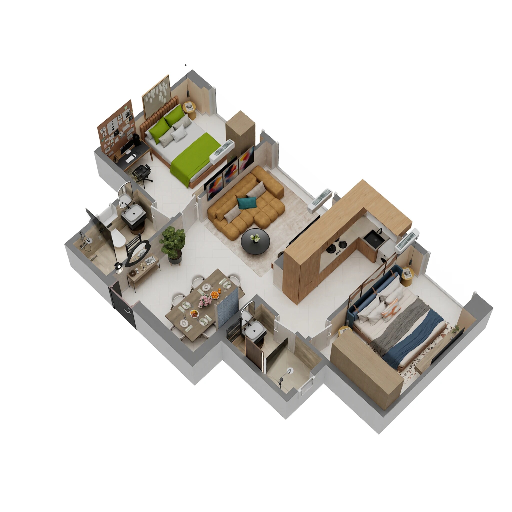 Floor plan of 2 BHK 620 Sq. Ft. Apartment in Ajmera Downtown, Mumbai
