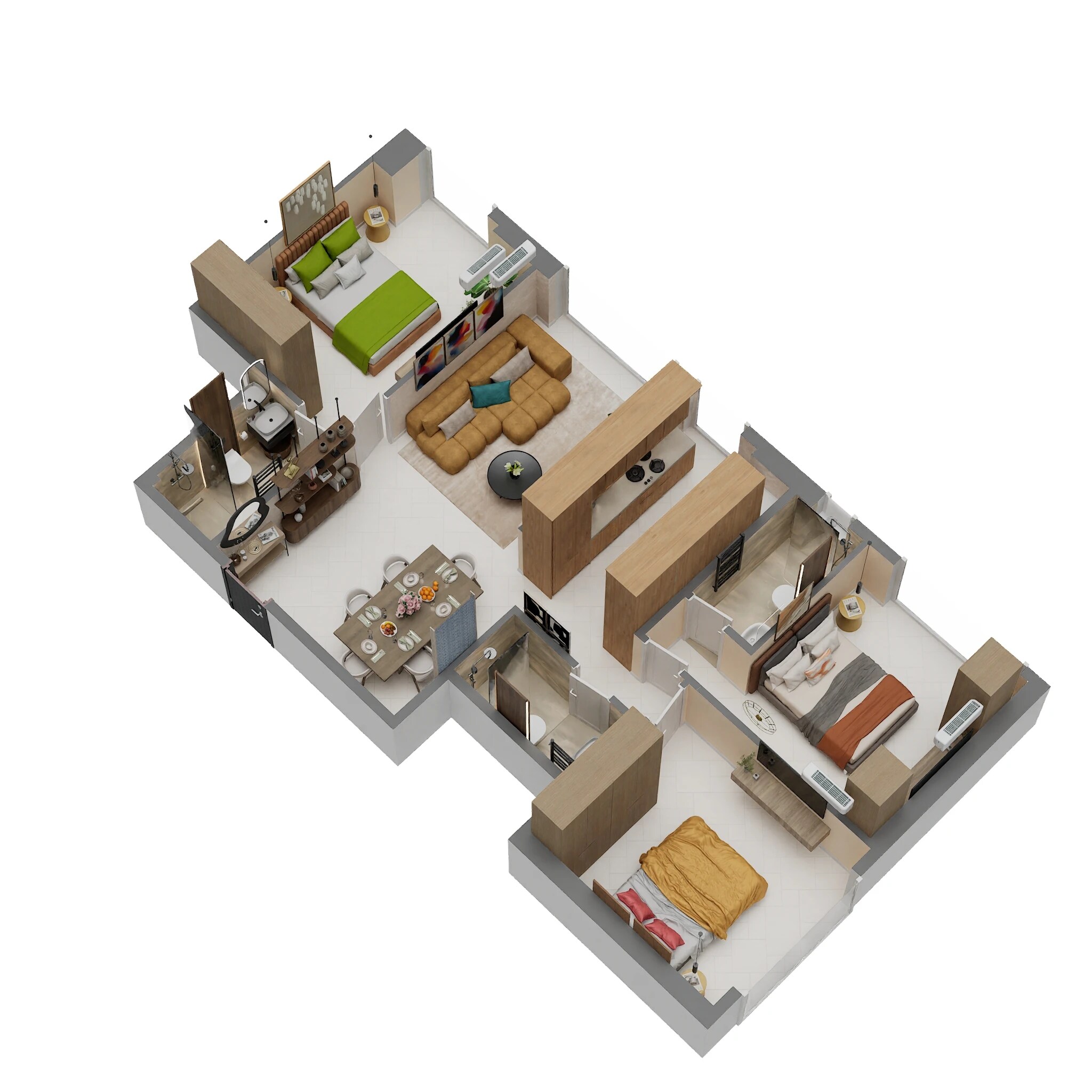 Floor plan of 3 BHK 870 Sq. Ft. Apartment in Ajmera Downtown, Mumbai