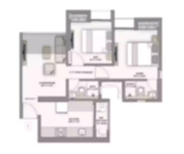 Floor plan of 2 BHK 758 Sq. Ft. Apartment in Ajmera Eden, Mumbai