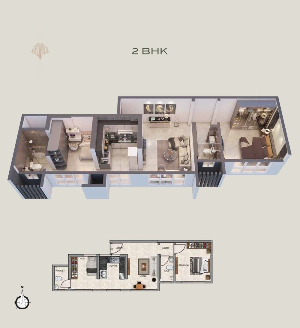 Floor plan of 2 BHK 535 Sq. Ft. Apartment in Ajmera Greenfinity, Mumbai