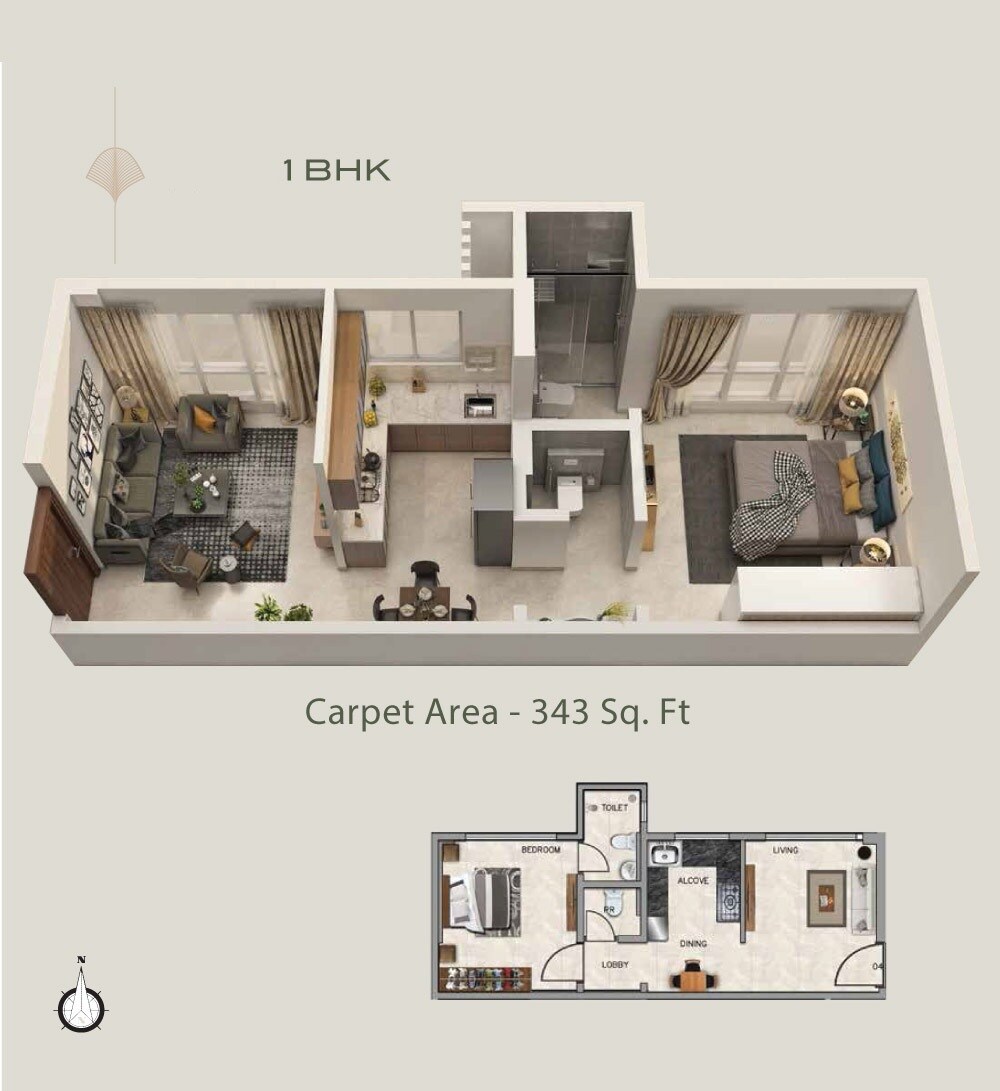 Floor plan of 1 BHK 343 Sq. Ft. Apartment in Ajmera Greenfinity Wadala, Mumbai