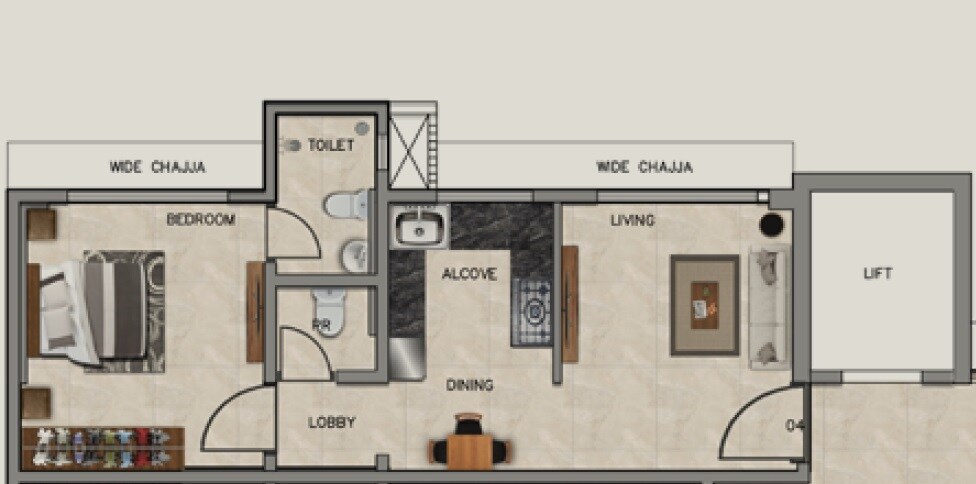 Floor plan of 1 BHK 360 Sq. Ft. Apartment in Ajmera Greenfinity Wadala, Mumbai