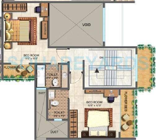 Floor plan of 3 BHK 1840 Sq. Ft. Apartment in Ajmera Iconic, Mumbai
