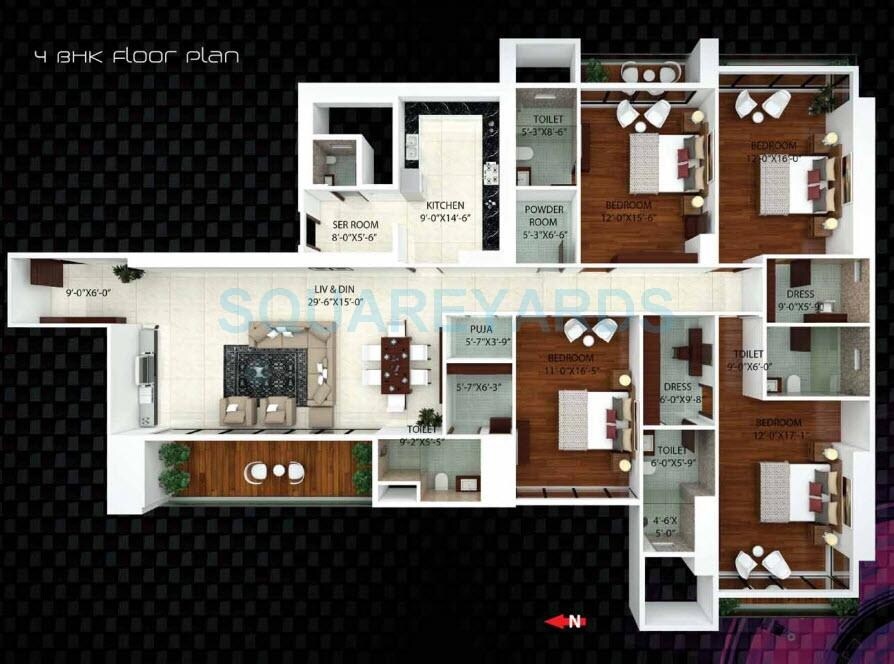 Floor plan of 4 BHK 2467 Sq. Ft. Apartment in Ajmera I Land Treon, Mumbai