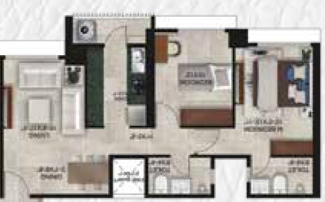 Floor plan of 2 BHK 718 Sq. Ft. Apartment in Ajmera Manhattan, Mumbai