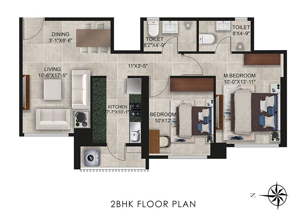 Floor plan of 2 BHK 791 Sq. Ft. Apartment in Ajmera Manhattan, Mumbai