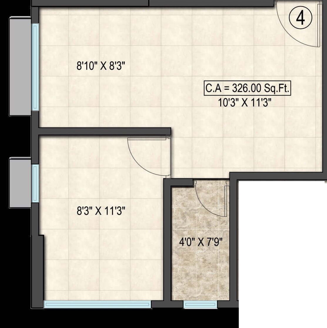 1 BHK 326 Sq. Ft. Studio