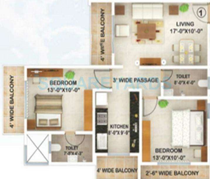 2 BHK 1035 Sq. Ft. Apartment in Ajmera Nirvana