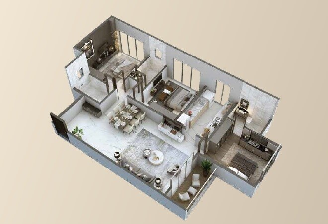 Floor plan of 3 BHK 1111 Sq. Ft. Apartment in Ajmera Prive, Mumbai