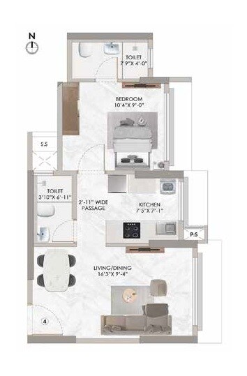 1 BHK 387 Sq. Ft. Apartment
