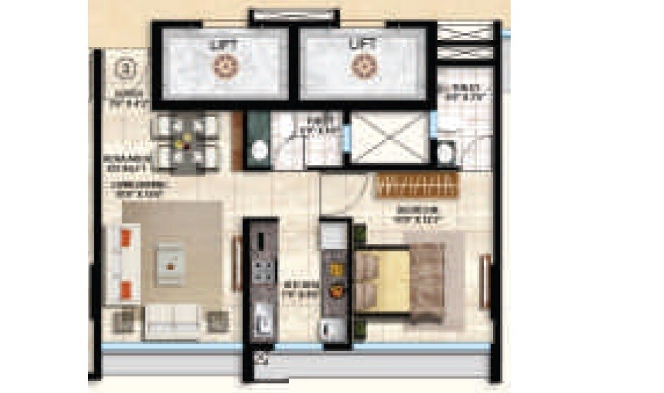 Floor plan of 1 BHK 455 Sq. Ft. Apartment in Ajmera Shringaar, Mumbai
