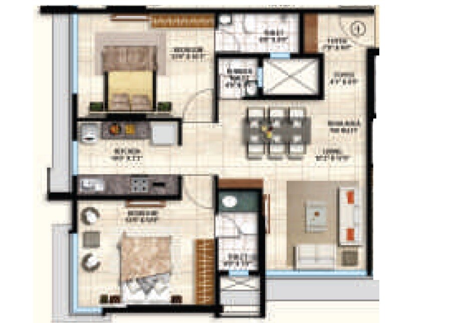 Floor plan of 2 BHK 555 Sq. Ft. Apartment in Ajmera Shringaar, Mumbai