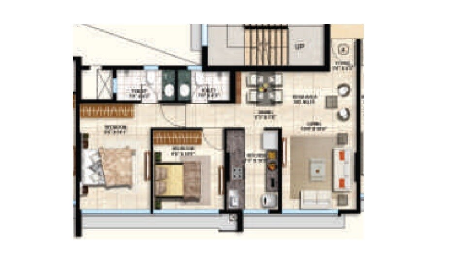 Floor plan of 2 BHK 750 Sq. Ft. Apartment in Ajmera Shringaar, Mumbai