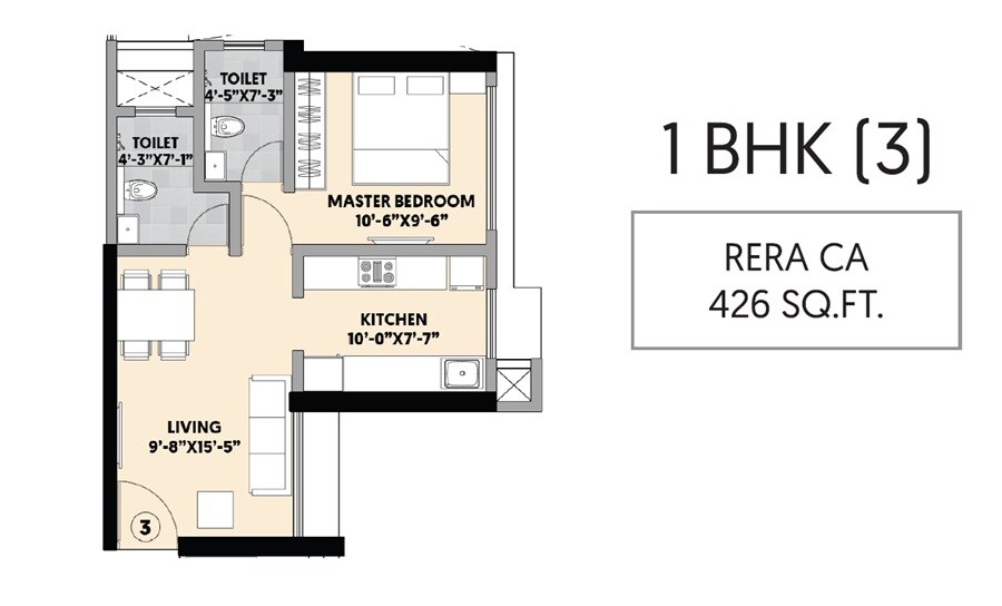 Floor plan of 1 BHK 426 Sq. Ft. Apartment in Ajmera Solis, Mumbai