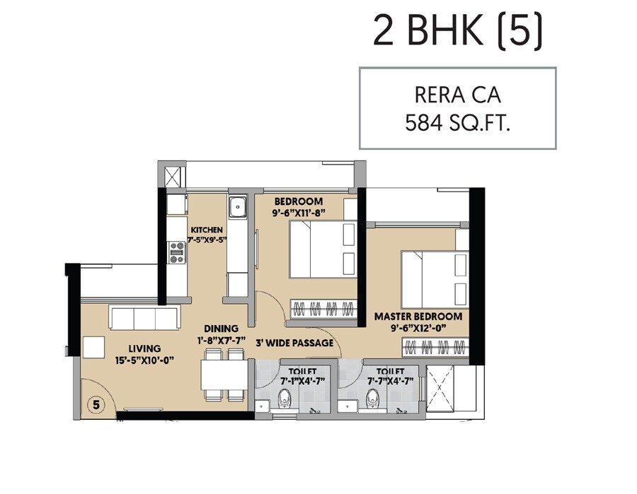 2 BHK 584 Sq. Ft. Apartment